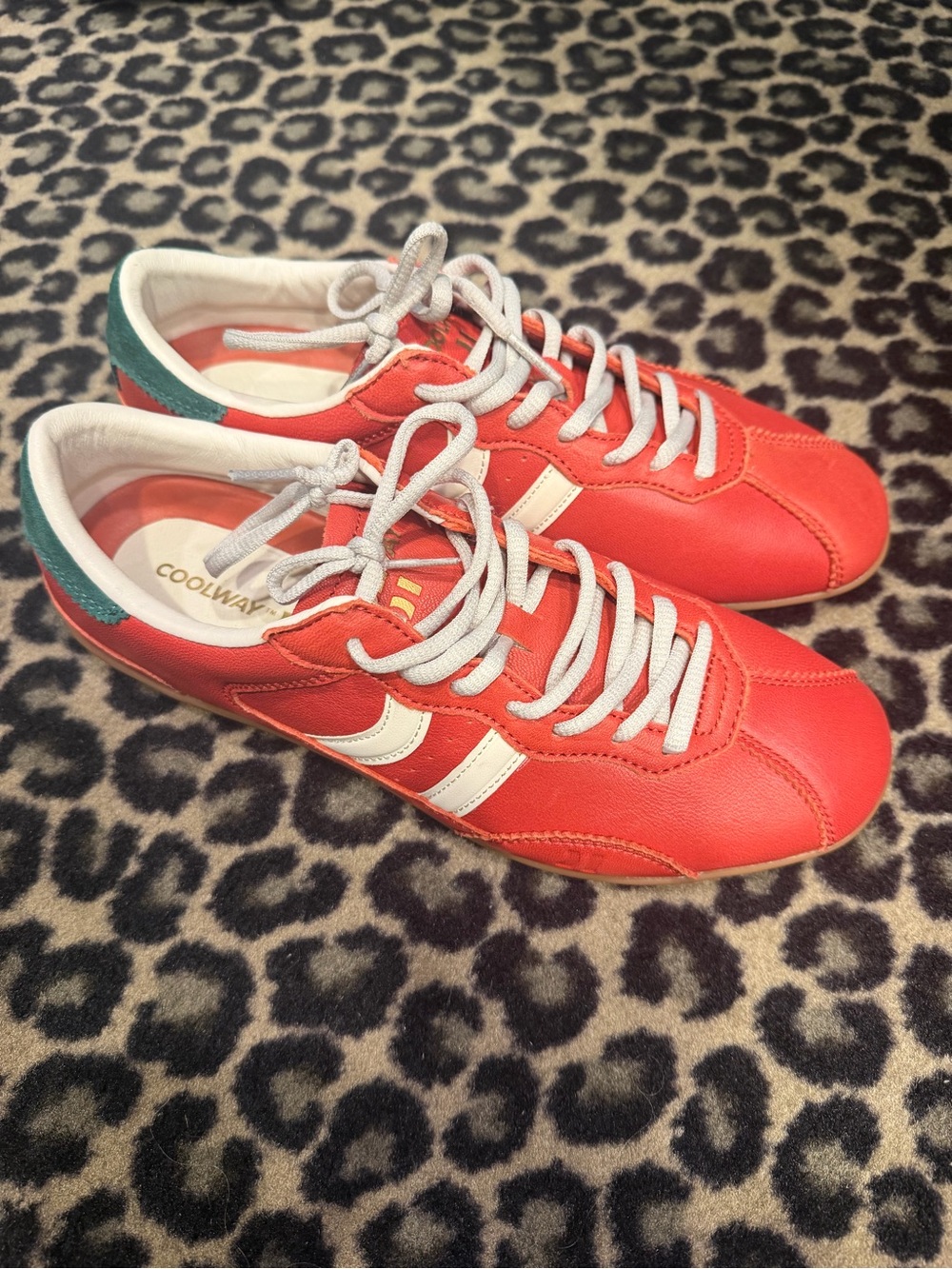Coolway Women’s Coral and White Lace-Up Sneakers with Teal Heel